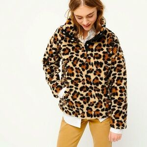 J CREW Snap-collar sherpa sweatshirt in leopard